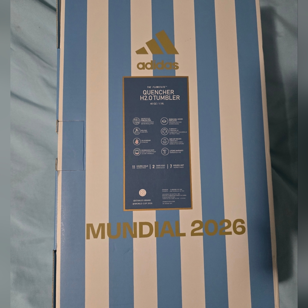 Stanley Striped Blue and White Tumbler with Gold Accents MESSI FIFA 2026 - Picture 6 of 7